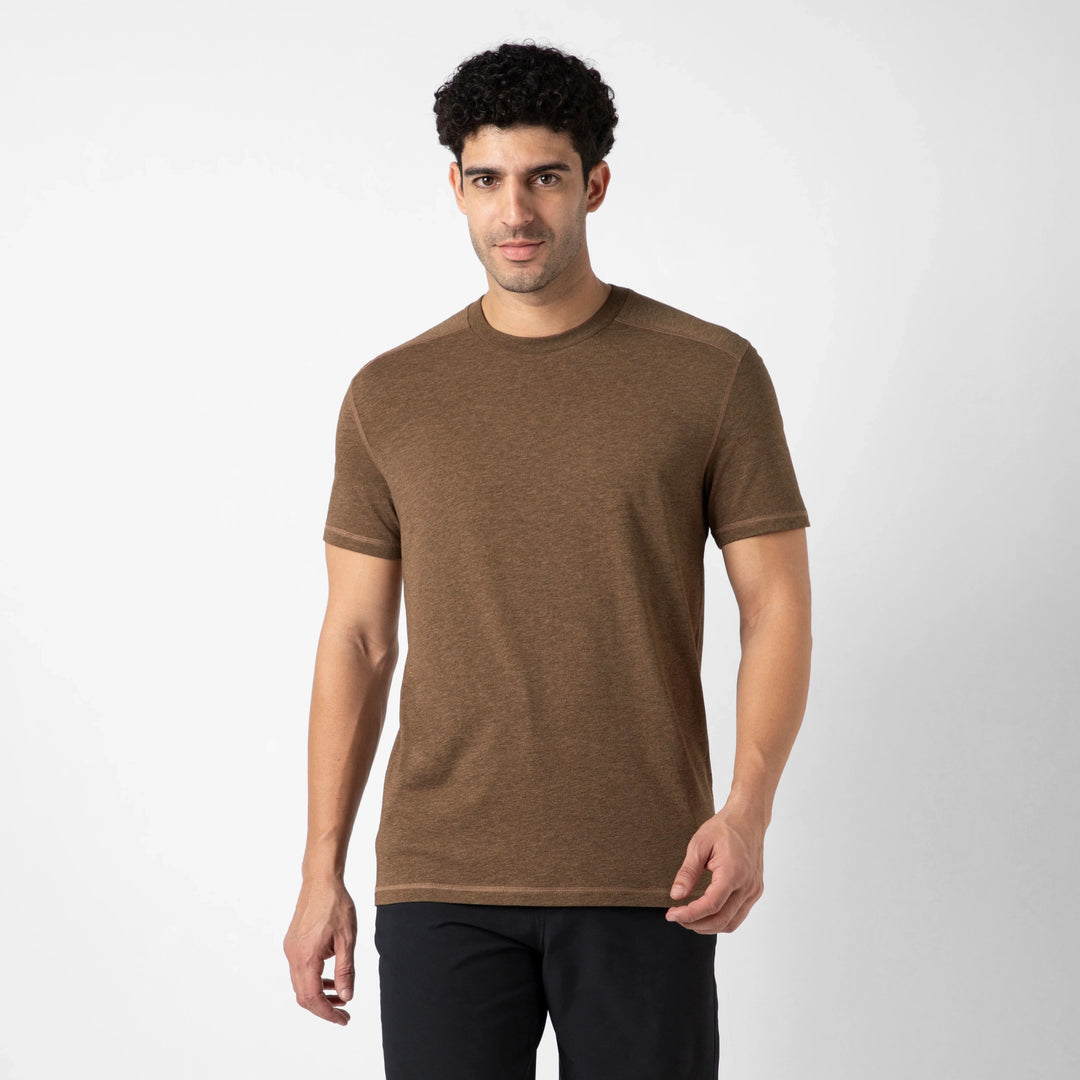 Bamboo Tee Cocoa front on model