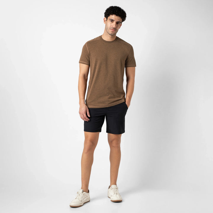 Bamboo Tee Cocoa full body on model