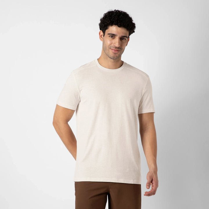 Bamboo Tee Ecru front on model