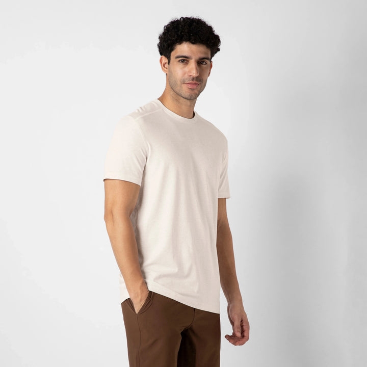 Bamboo Tee Ecru side on model