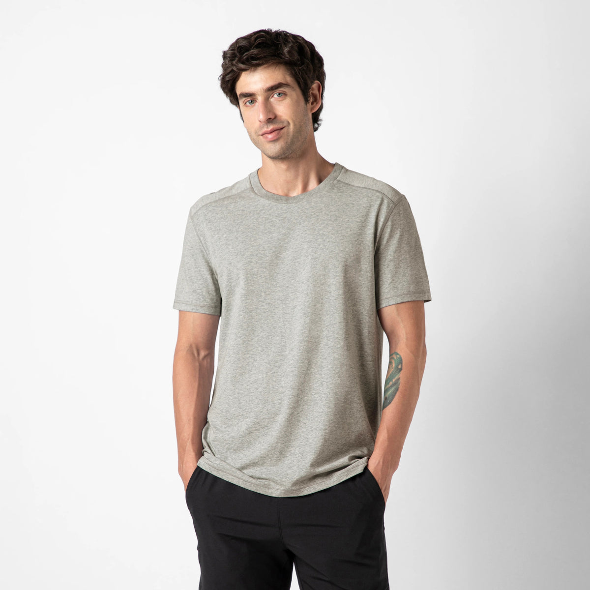 Bamboo Tee Bright Grey front on model