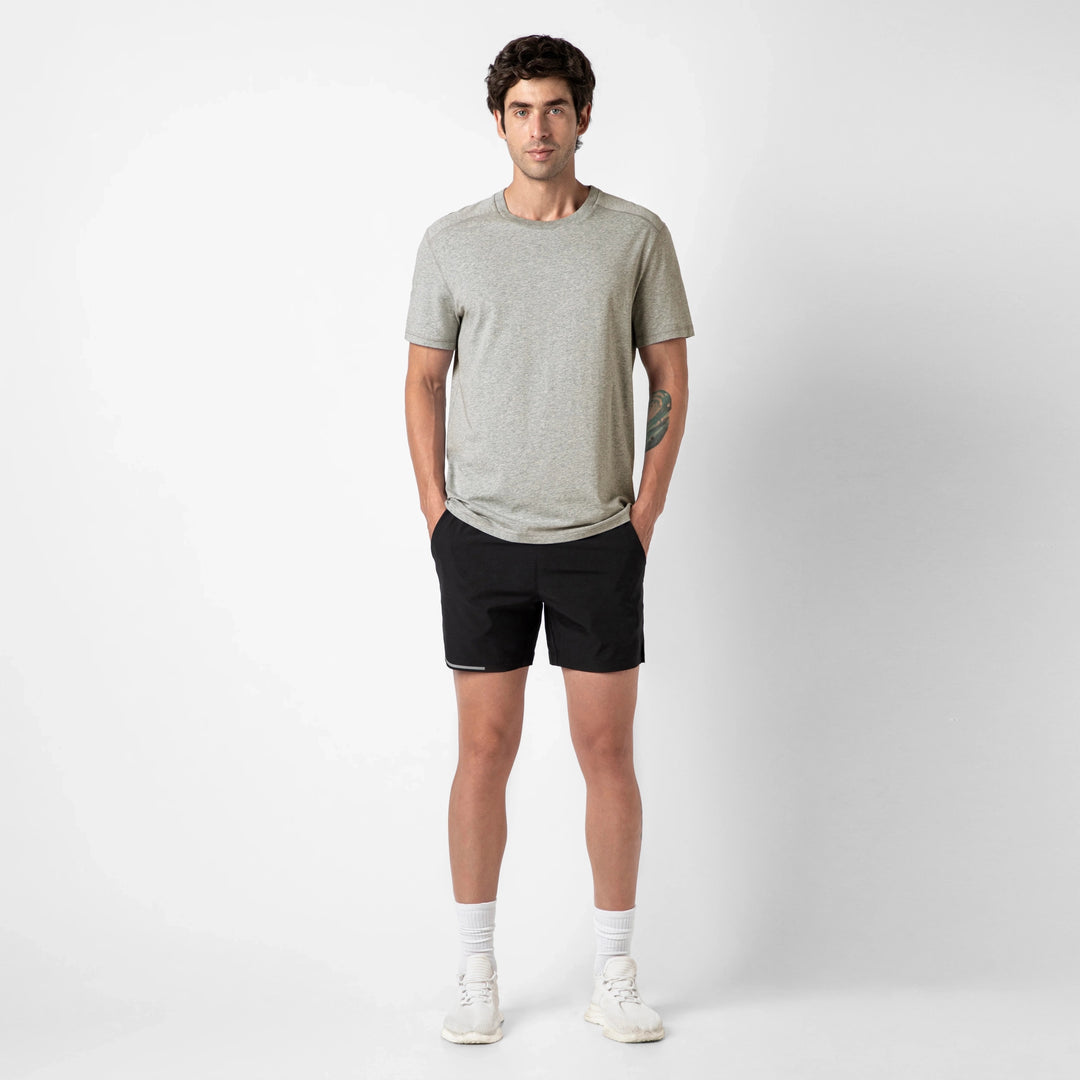 Bamboo Tee Grey full body on model