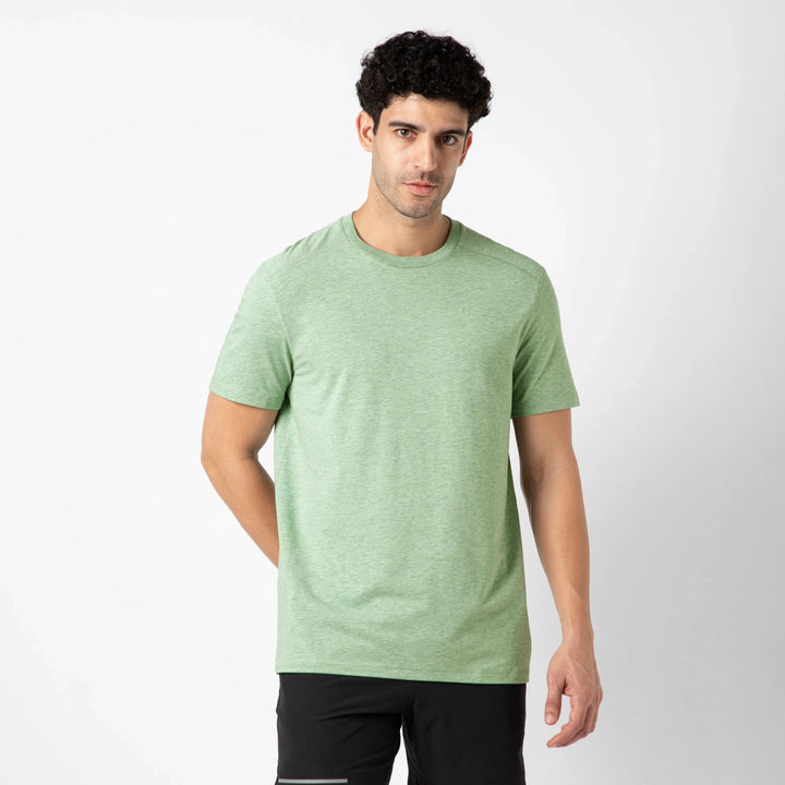Bamboo Tee Pistachio front on model