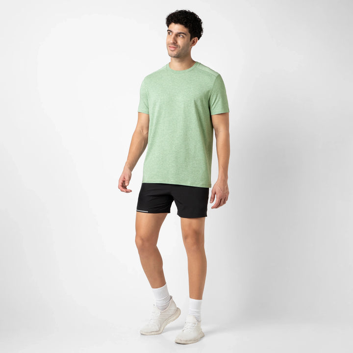 Bamboo Tee Pistachio full body on model