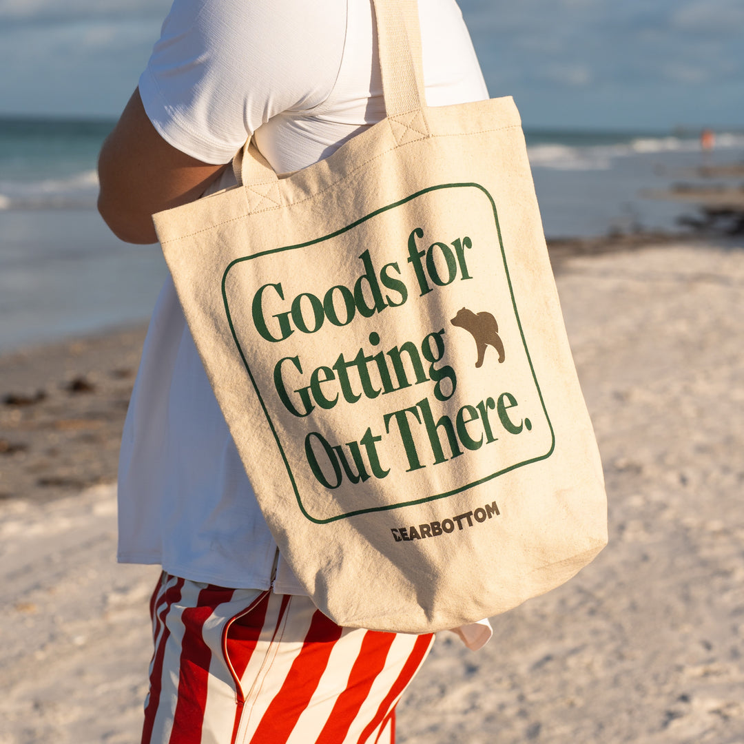 Model using Bearbottom Canvas Tote - Goods for Getting Out There.