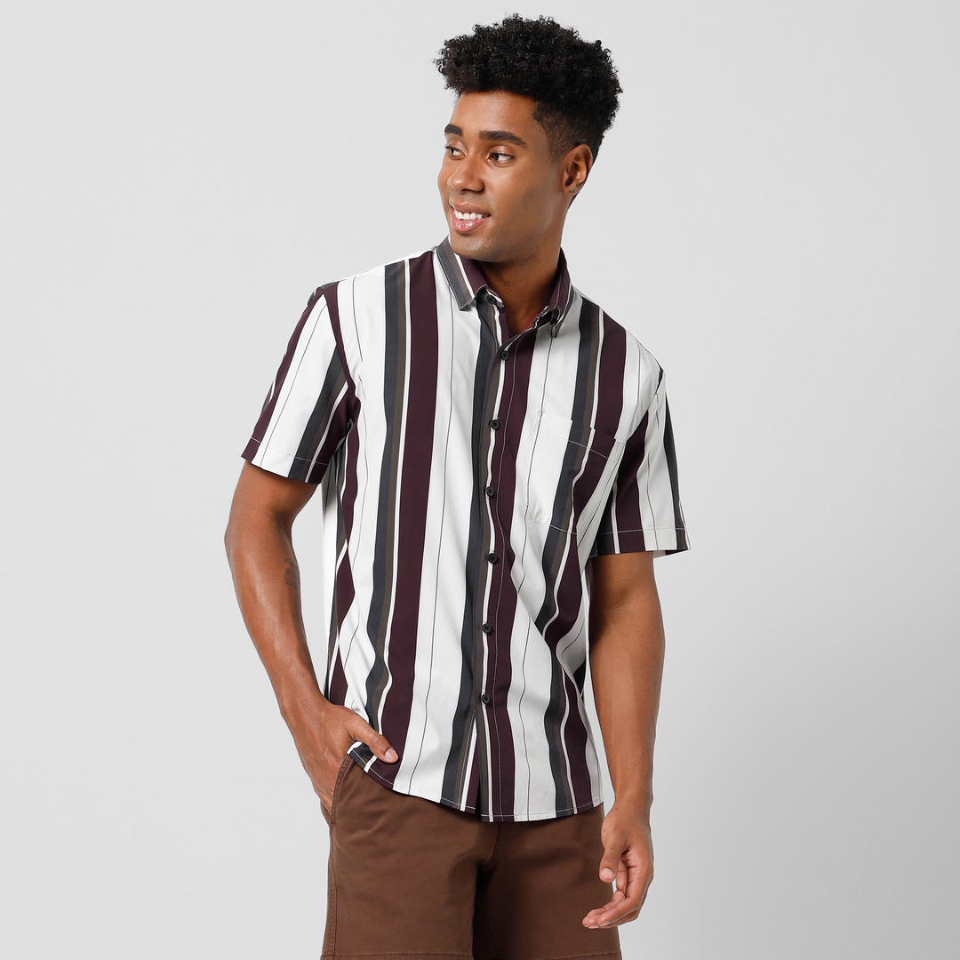 Cabana Shirt Vintage Stripe front on model