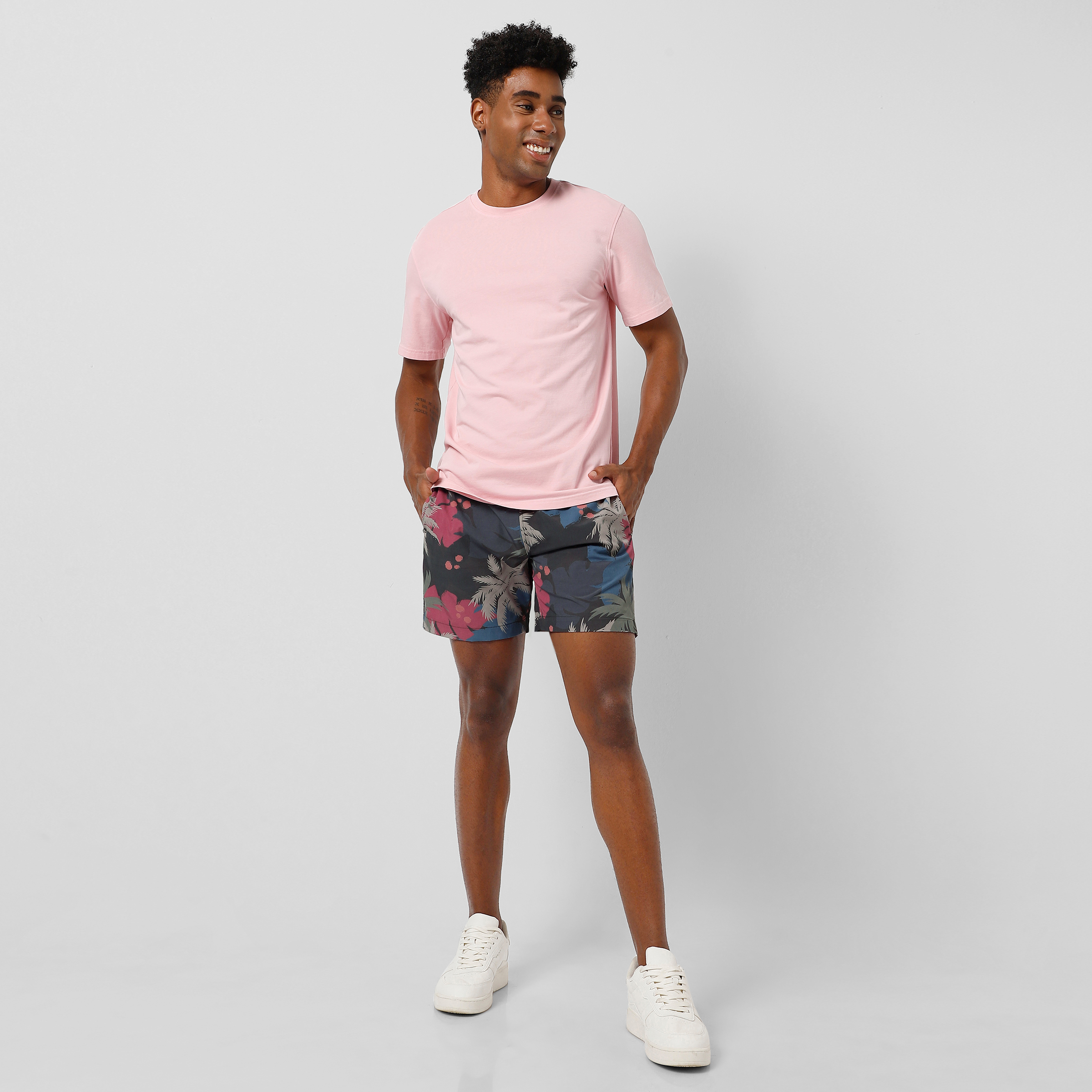 Cabana Short 5.5" Coco on model worn with Natural Dye Tee Pink