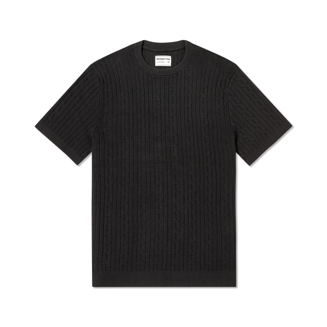 Cable Stitch Sweater Crewneck Black front flat