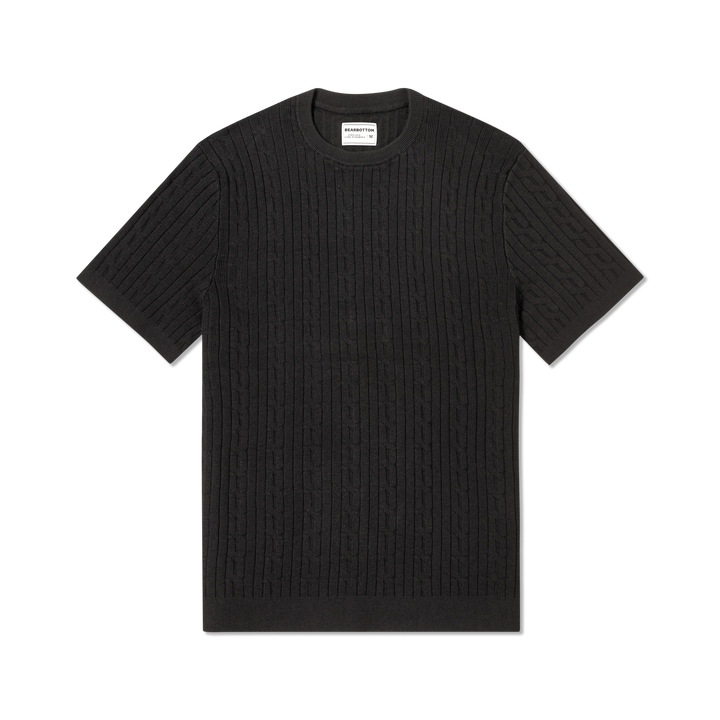 Cable Stitch Sweater Crewneck Black front flat