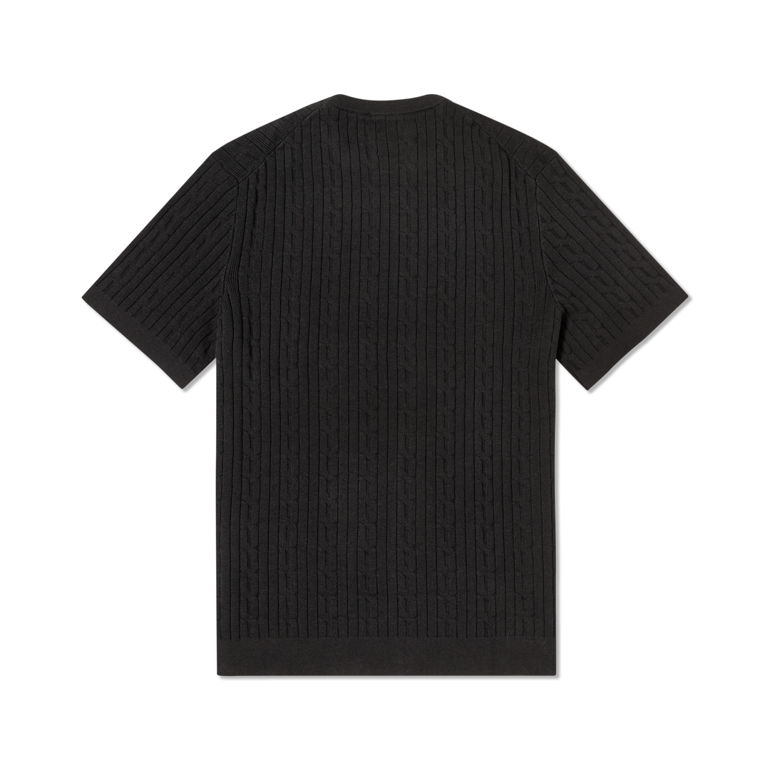 Cable Stitch Sweater Crewneck Black back flat