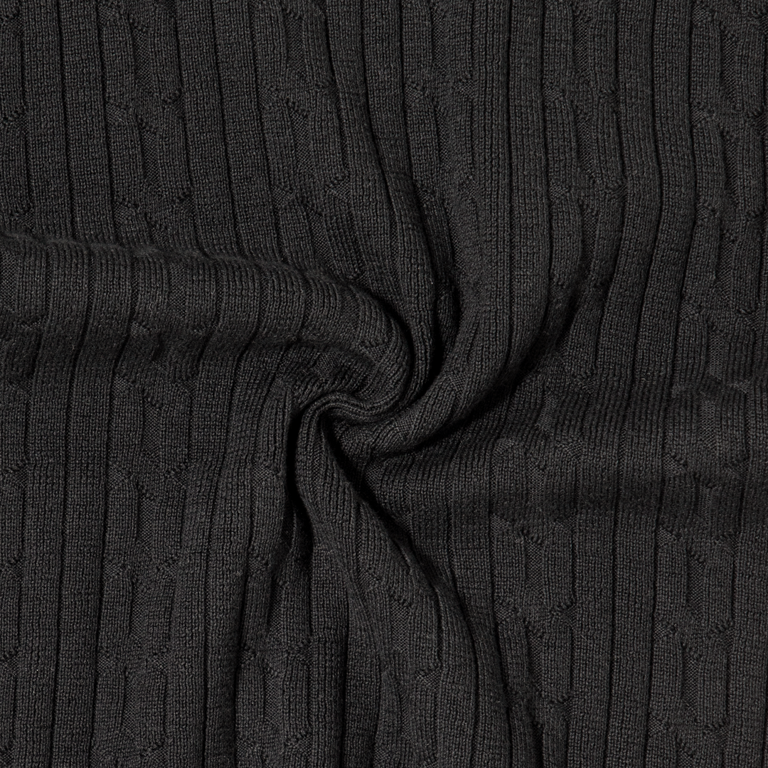 Cable Stitch Sweater Crewneck Black fabric detail