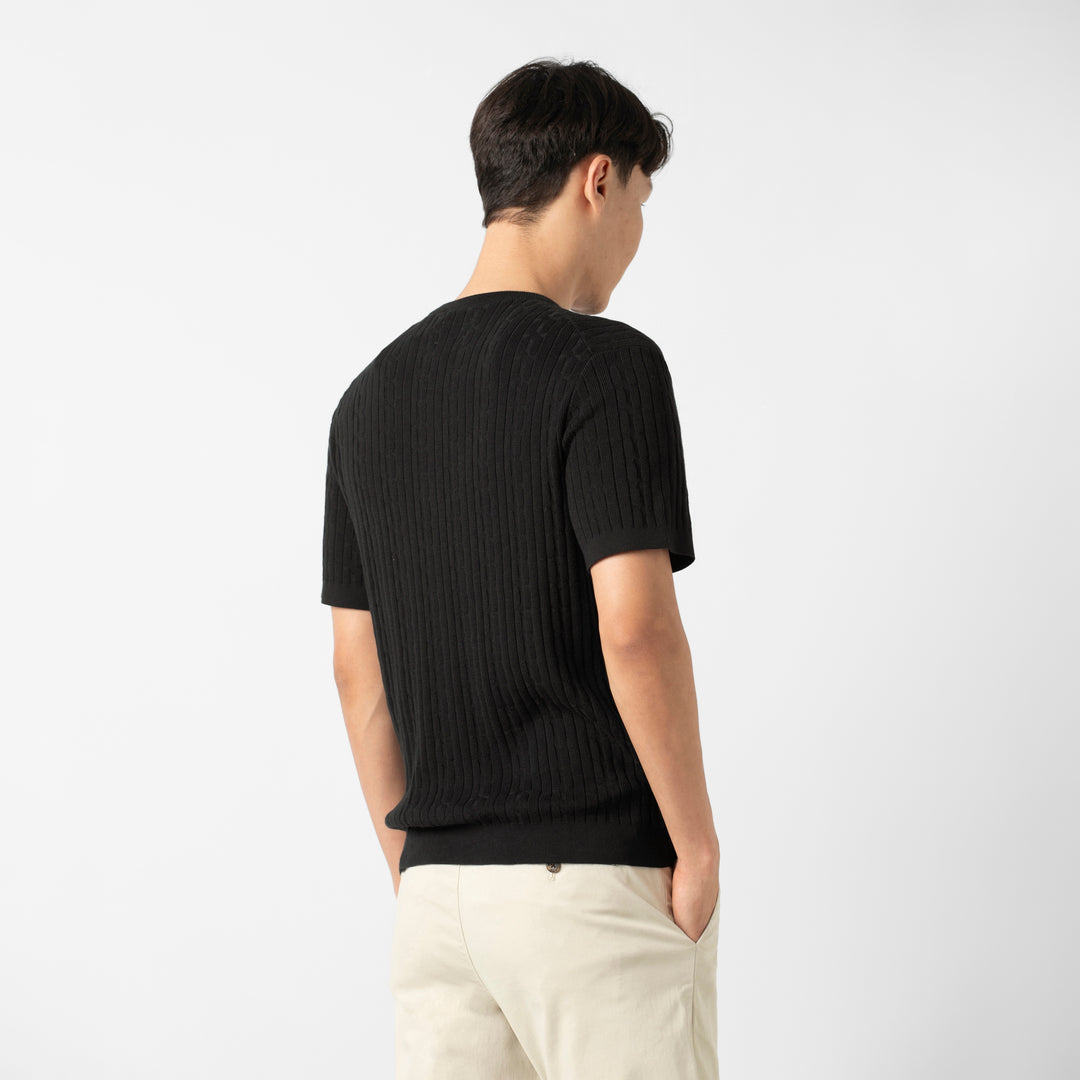 Cable Stitch Sweater Crewneck Black back on model