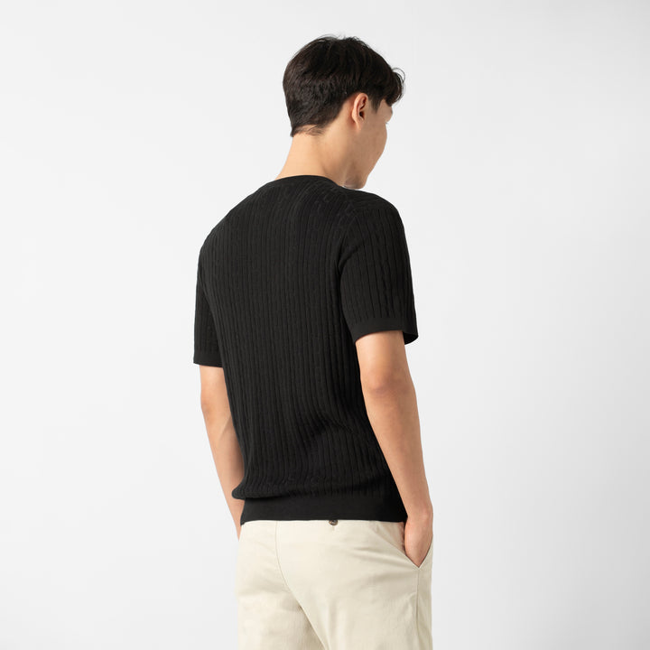 Cable Stitch Sweater Crewneck Black back on model