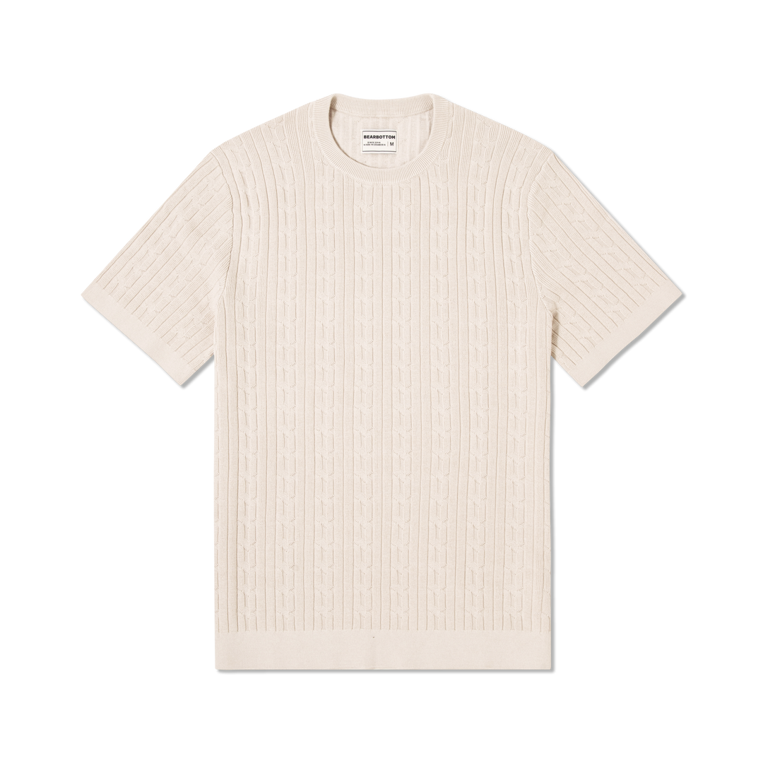 Cable Stitch Sweater Crewneck Bone front flat