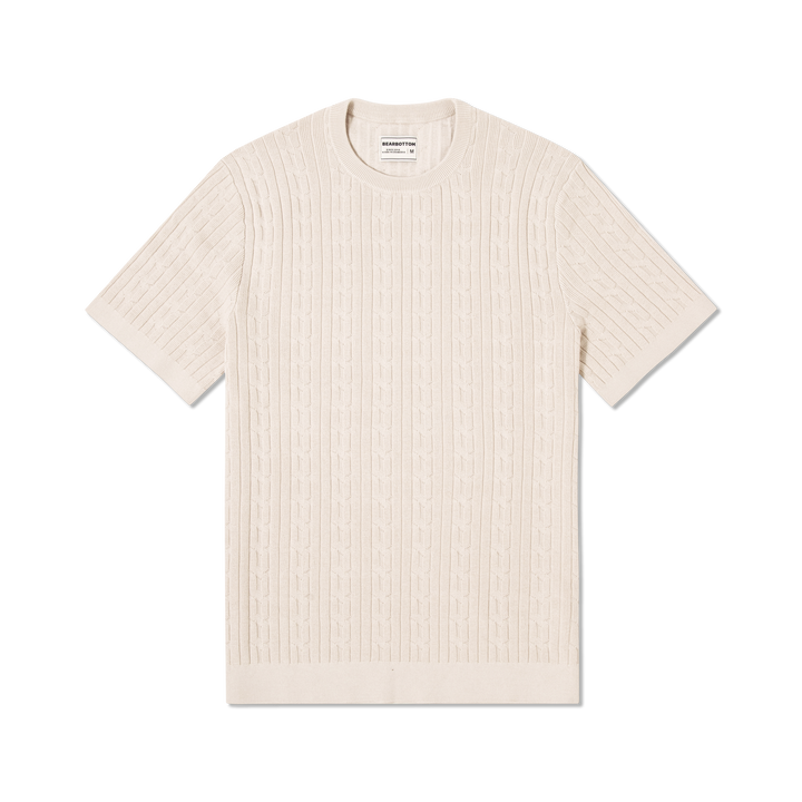 Cable Stitch Sweater Crewneck Bone front flat