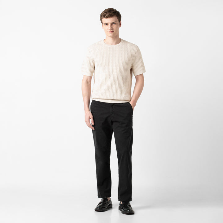 Cable Stitch Sweater Crewneck Bone full body on model