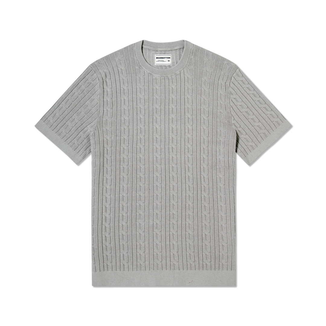 Cable Stitch Sweater Crewneck Grey front flat