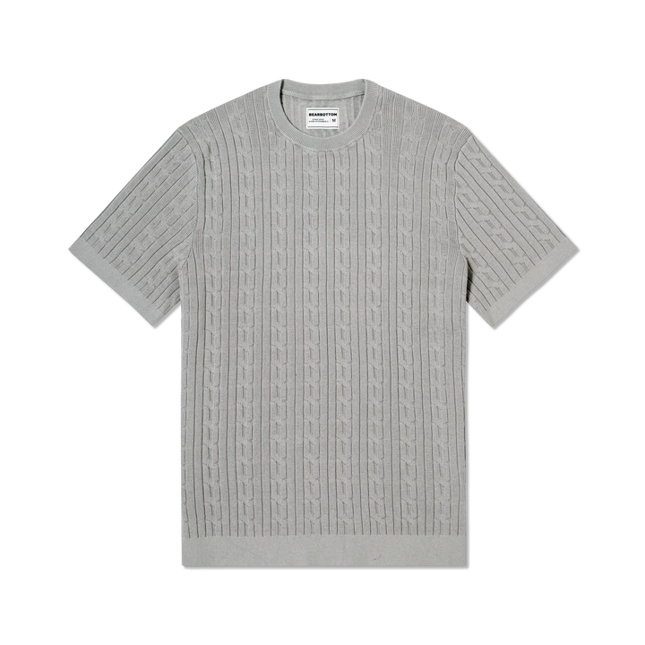 Cable Stitch Sweater Crewneck Grey front flat