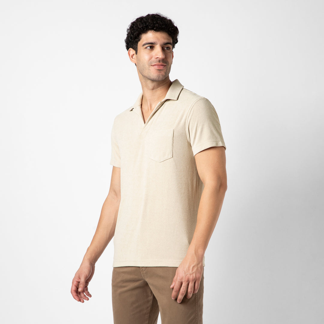 Coastal Terry Polo Bone side on model