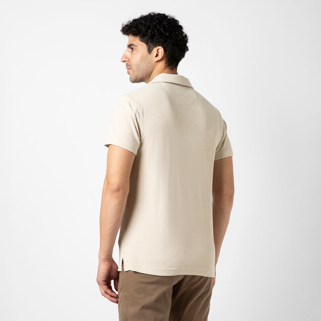Coastal Terry Polo Bone back on model