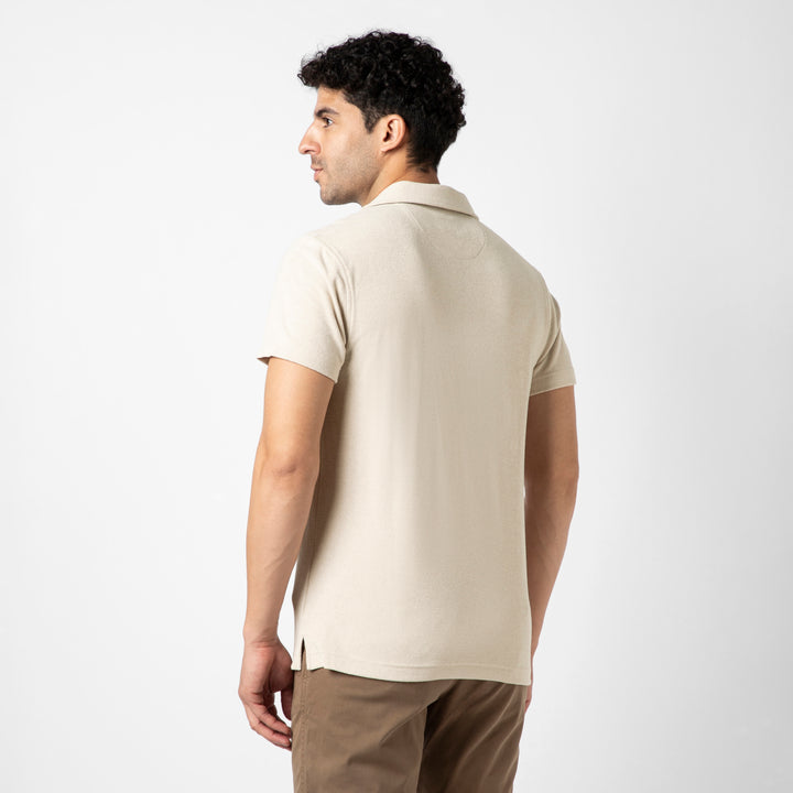 Coastal Terry Polo Bone back on model