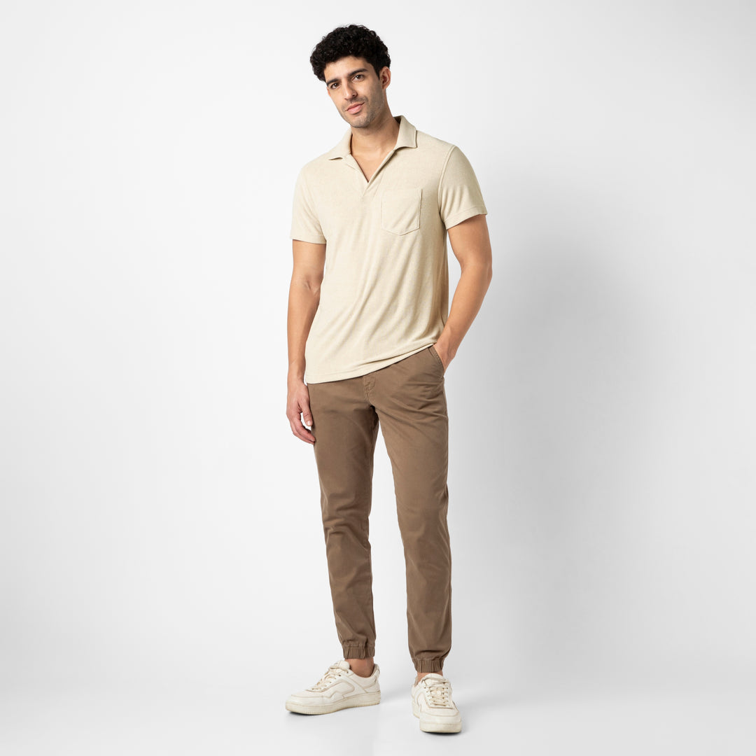 Coastal Terry Polo Bone full body on model