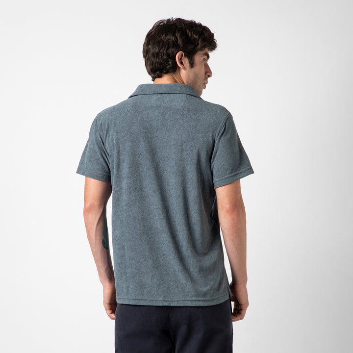 Coastal Terry Polo Denim back on model