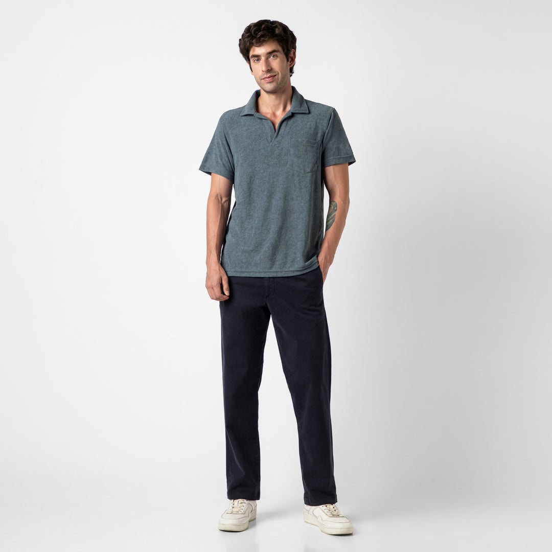 Coastal Terry Polo Denim full body on model