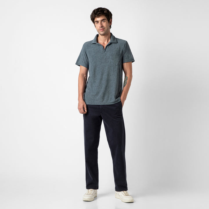 Coastal Terry Polo Denim full body on model