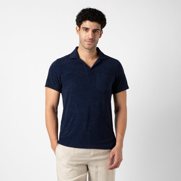 Coastal Terry Polo Navy front on model