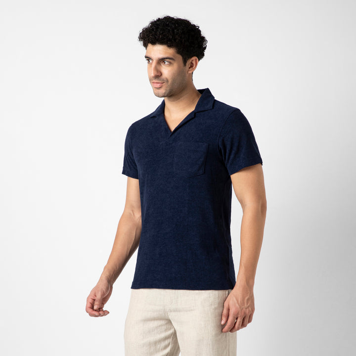 Coastal Terry Polo Navy side on model