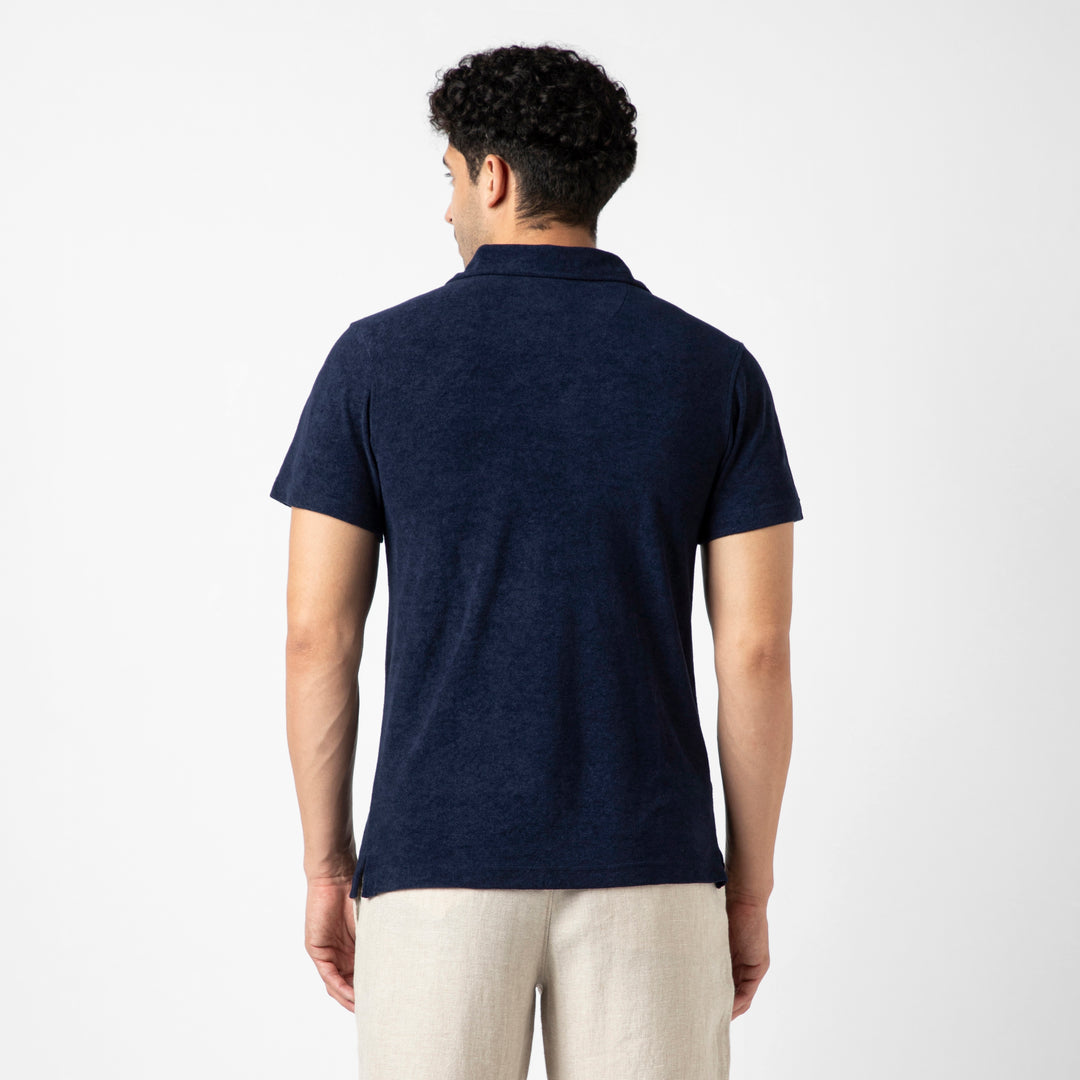 Coastal Terry Polo Navy back on model