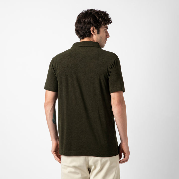 Coastal Terry Shirt Dark Pine back on model
