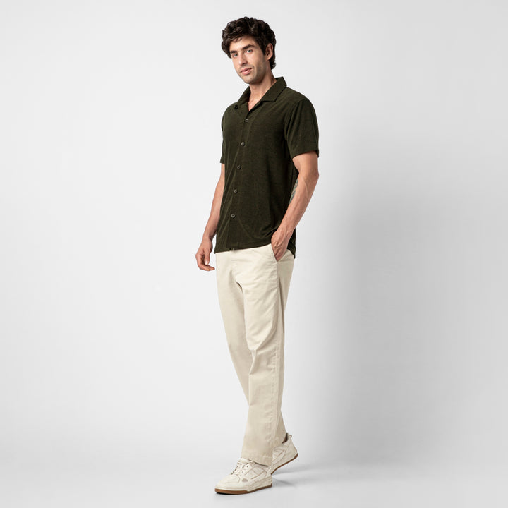 Coastal Terry Shirt Dark Pine full body on model