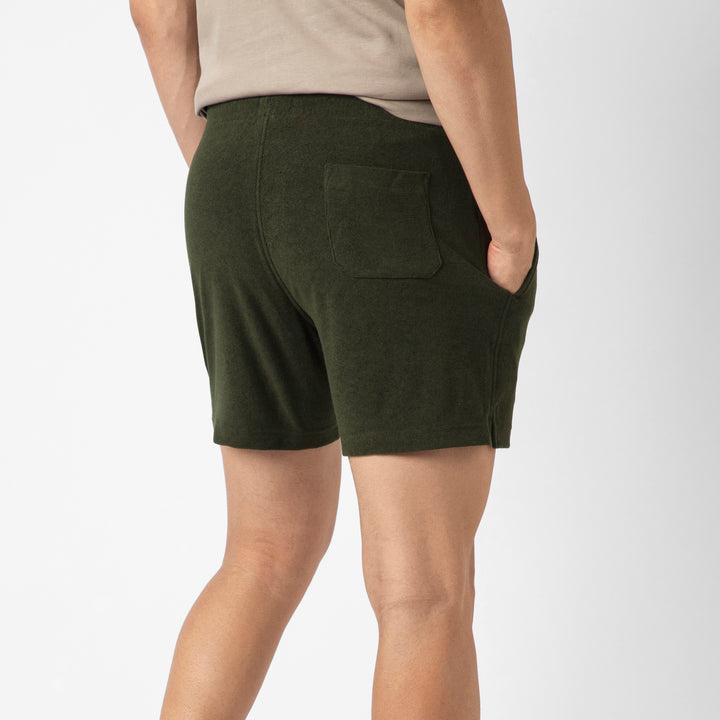 Coastal Terry Short Dark Pine back on model