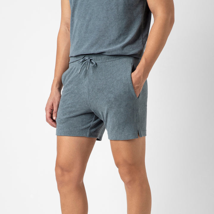 Coastal Terry Short Denim side on model