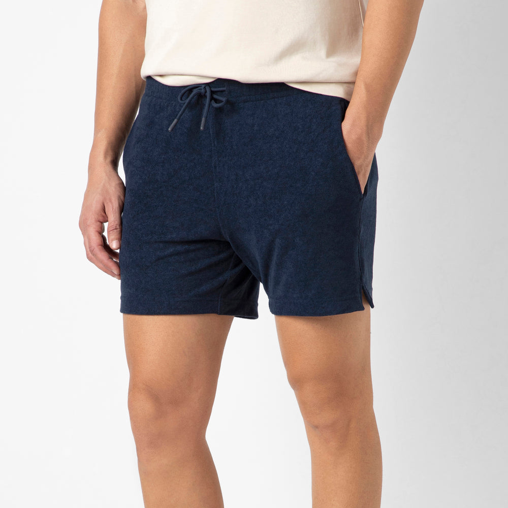 Coastal Terry Short Navy side on model