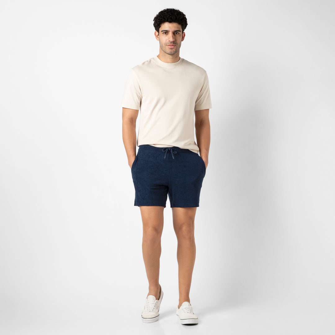Coastal Terry Short Navy full body on model