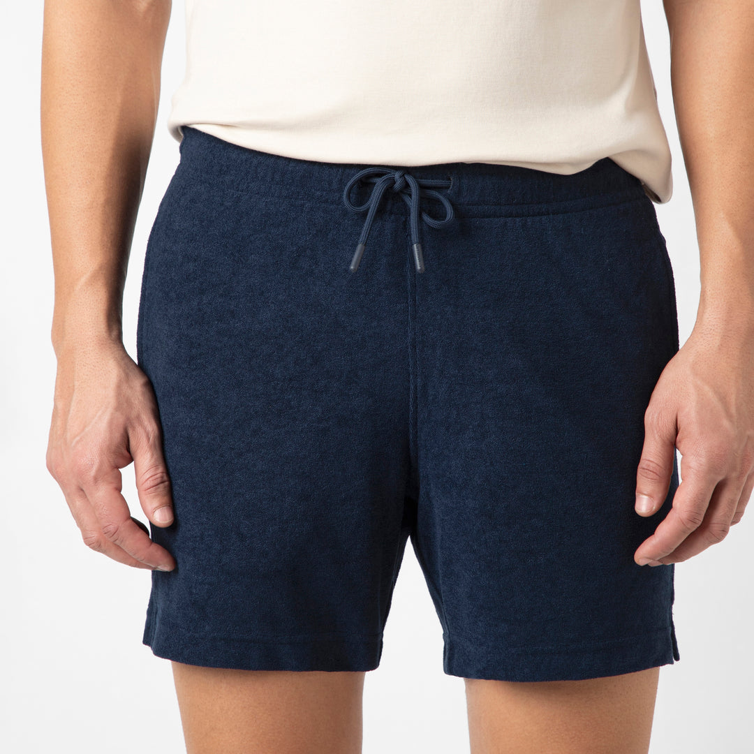 Coastal Terry Short Navy full body on model