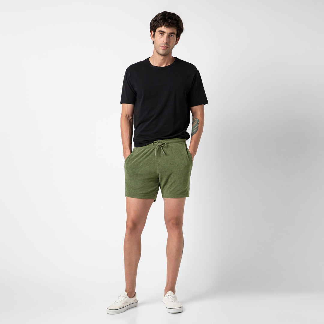 Coastal Terry Short Olive full body on model
