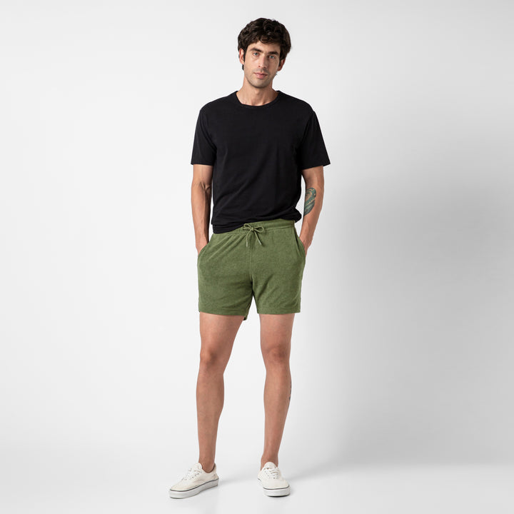 Coastal Terry Short Olive full body on model