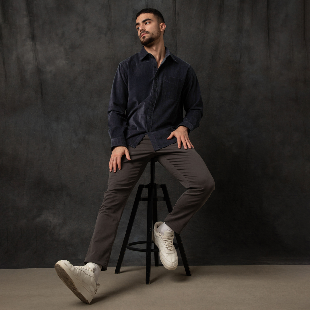 Everyday Corduroy Shirt Black full body front on model