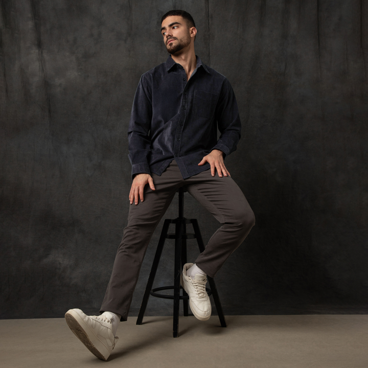 Everyday Corduroy Shirt Black full body front on model