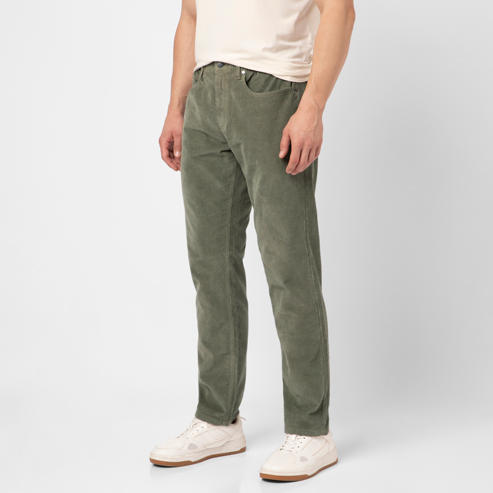 Corduroy 5-Pocket Pant Moss side on model