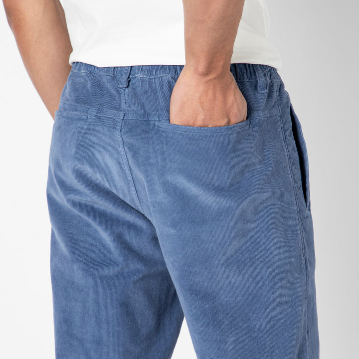 Corduroy Industry Pant Blue Jay on model back close up