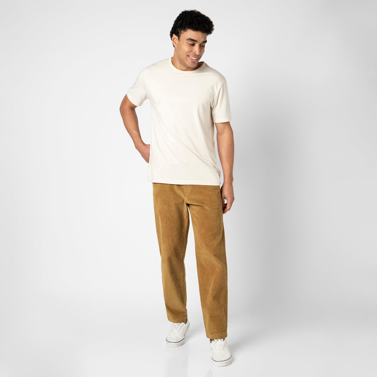 Corduroy Industry Pant Camel full body on model front