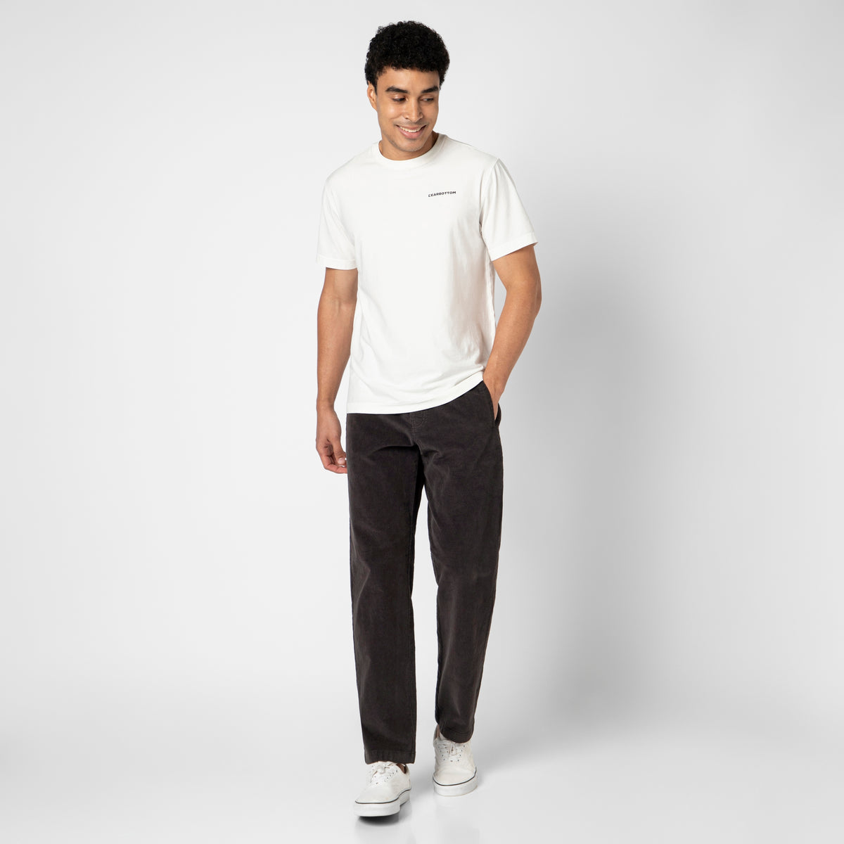 Corduroy Industry Pant Charcoal full body on model front