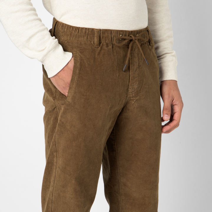 Corduroy Industry Pant Walnut on model side close up