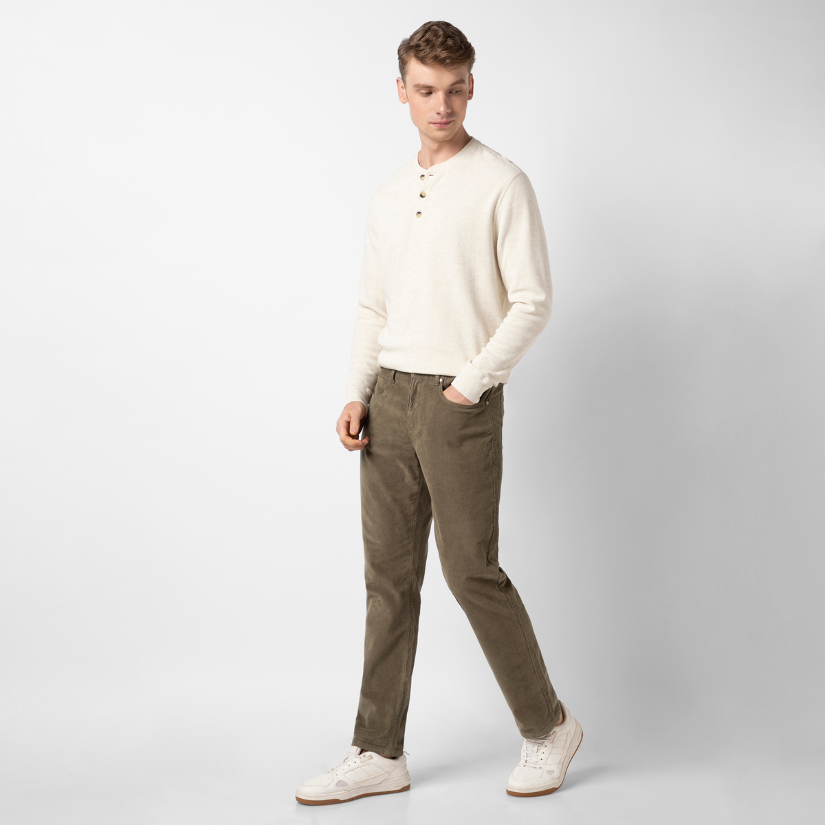 Corduroy 5-Pocket Pant Desert full body on model