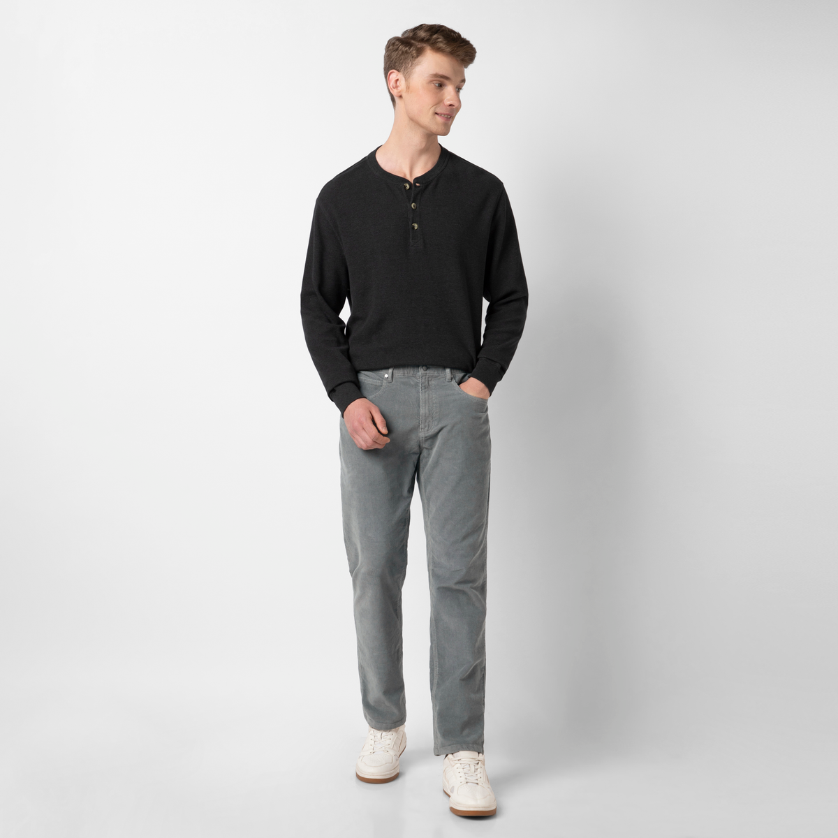 Corduroy 5-Pocket Pant Grey full body on model